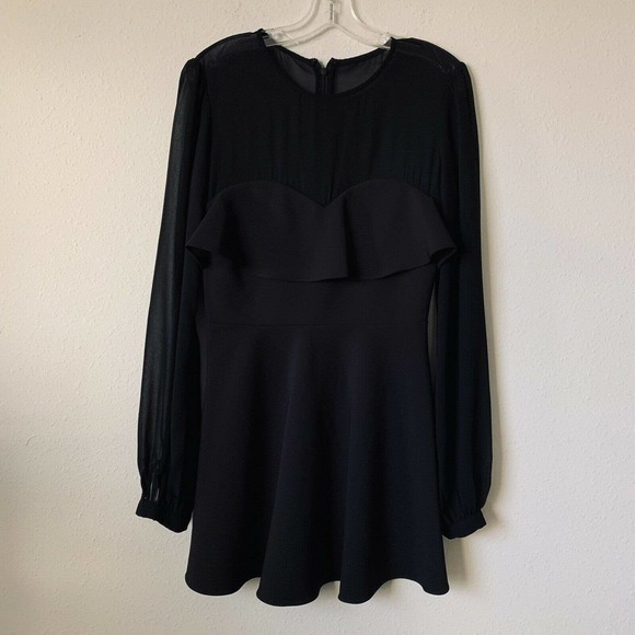 Privacy Please Newport Mini Black Fit Flare Sheer Long Sleeve Dress - Picture 2 of 7